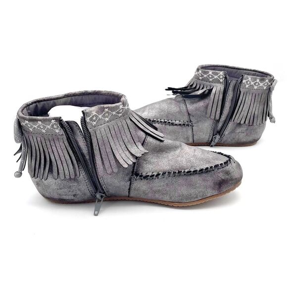 Hanna Andersson Erika Moccasin Fringed Zip Bootie Silver Metallic Girls Size 4 - Picture 10 of 16